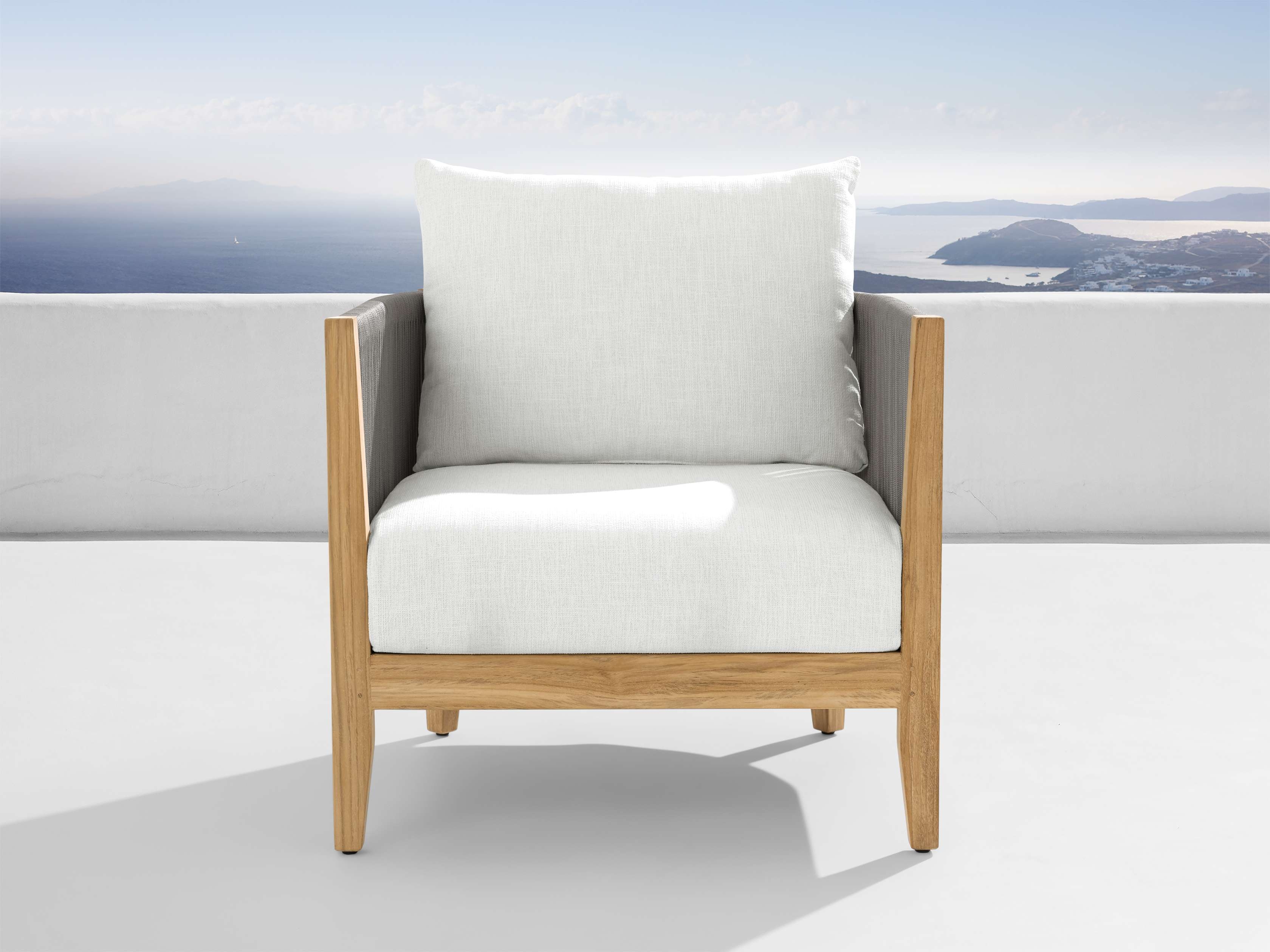 Newport Outdoor Lounge Chair in All Weather Wicker Natural  Eden Snow - Image 0