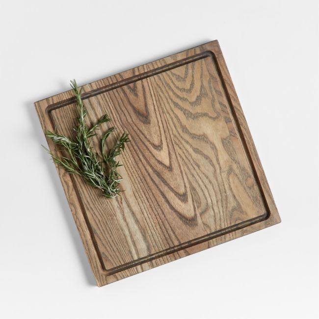Crate & Barrel Grey Wash Face-Grain Cutting Board 16"x16"x0.75" - Image 0