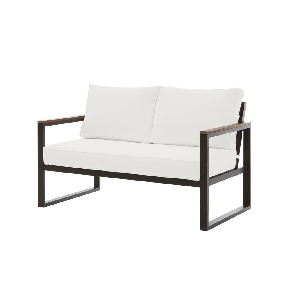 Hampton Bay West Park Aluminum Outdoor Loveseat with White Cushions - Image 0