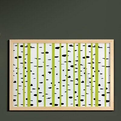 Ambesonne Aspen Tree Wall Art With Frame, Abstract Style Birch Woods Growth Stems Theme With Color Splashes, Printed Fabric Poster For Bathroom Living Room Dorms, 35" X 23", Yellow Green Black White - Image 0
