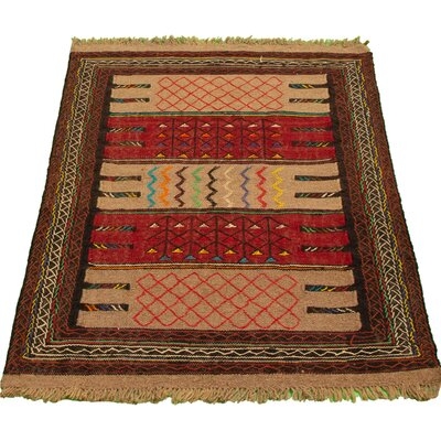 One-of-a-Kind Hand-Knotted New Age Red/Tan 3'7" x 5'7" Wool Area Rug - Image 0