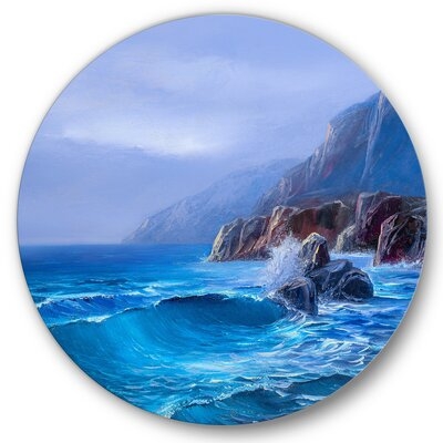 Morning On Sea Wave Paints On A Canvas - Nautical & Coastal Metal Circle Wall Art - Image 0