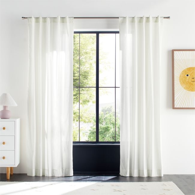 Pampas Ivory Organic Cotton Voile with Satin Border Sheer Window Curtain Panel 44"x84" - Image 0