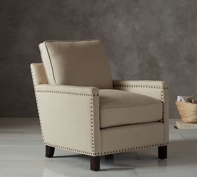 Tyler Square Arm Upholstered Armchair without Nailheads, Down Blend Wrapped Cushions, Performance Heathered Basketweave Alabaster White - Image 3