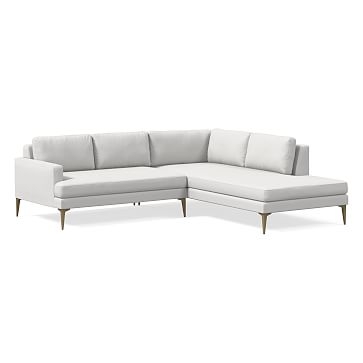Andes Sectional Set 15: Left Arm 2 Seater Sofa, Right Arm Bumper Chaise, Poly, Performance Washed Canvas, White, Blackened Brass - Image 0