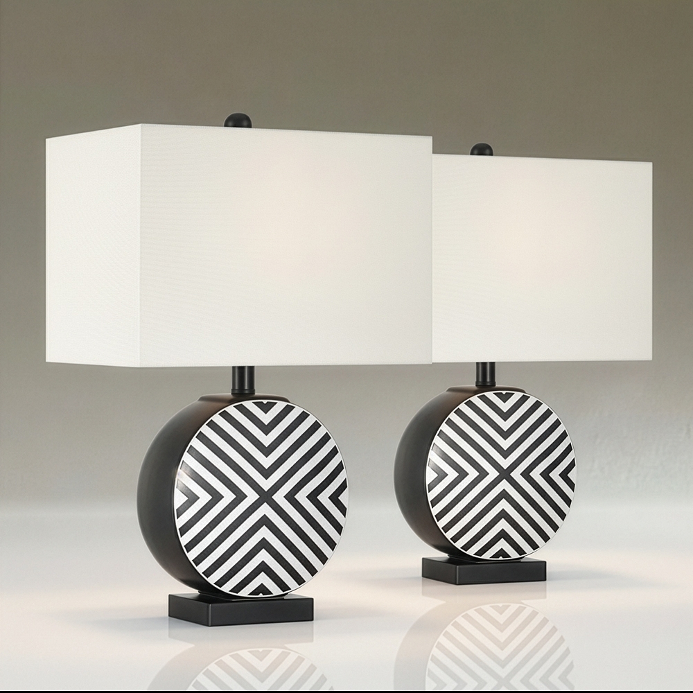 Fraser 21 1/2" Black and White Ceramic Disc Table Lamp Set of 2 - Image 0