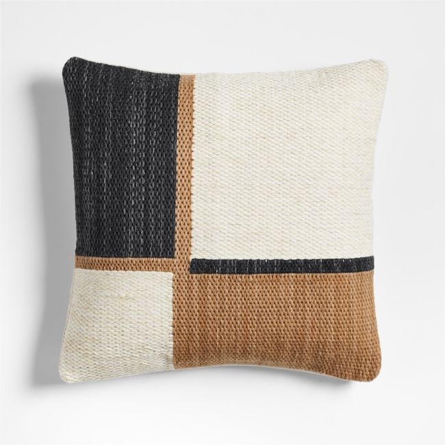 Lazio Woven Kilim Colorblock 20"x20" Ink Black and Brulee Brown Throw Pillow Cover - Image 0