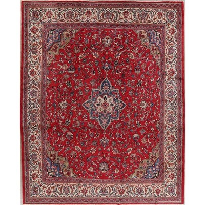 One-of-a-Kind Keffer Hand-Knotted Sarouk Red/Ivory 10'5" x 12'10" Wool Area Rug - Image 0
