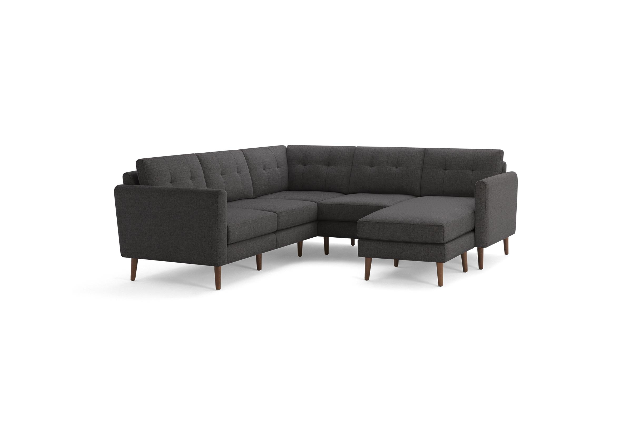 Nomad 5-Seat Corner Sectional with Chaise in Charcoal, Leg Finish: WalnutLegs - Image 0