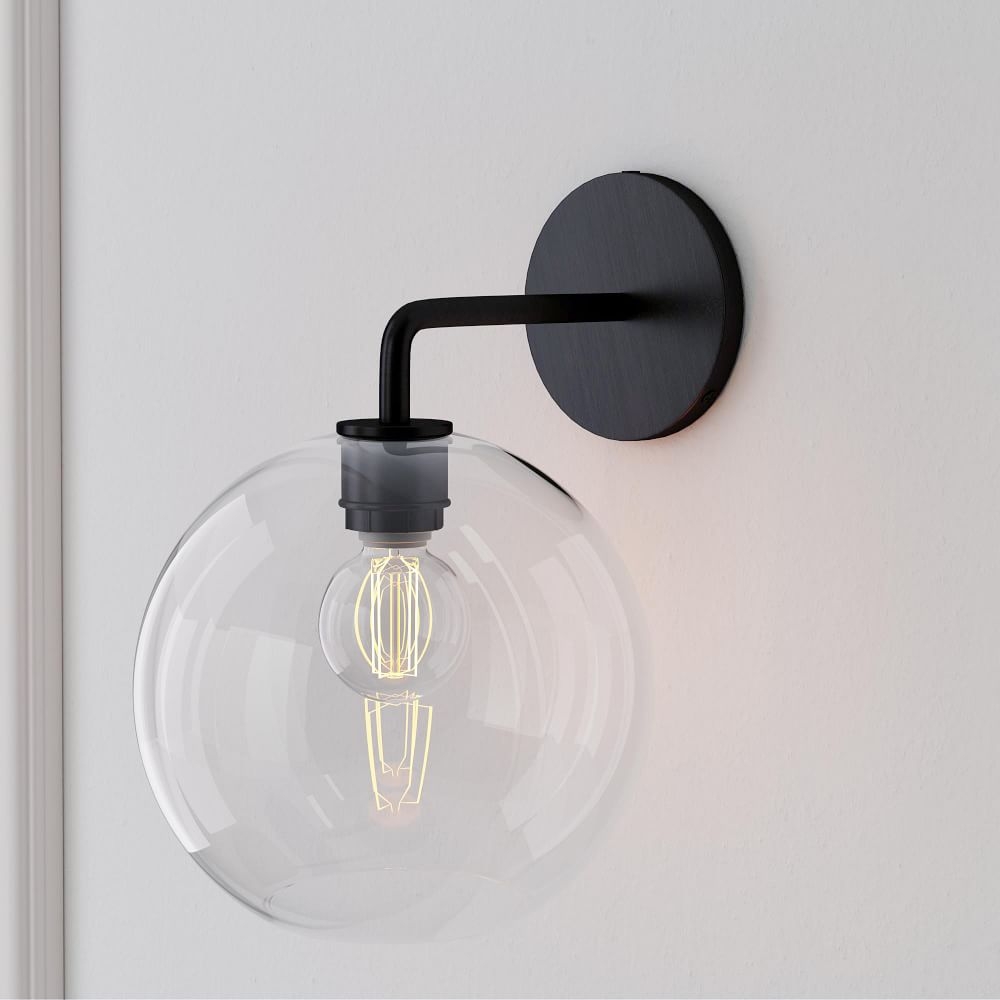 Sculptural Sconce Canopy, Globe Small, Clear, Matte Black, 8.5" - Image 0