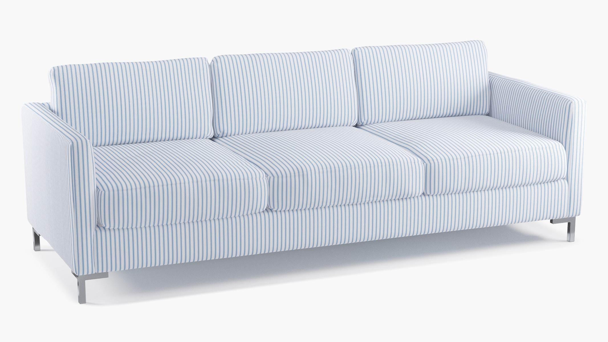 Modern Sofa, Cornflower Classic Ticking Stripe, Chrome L Leg - Image 1