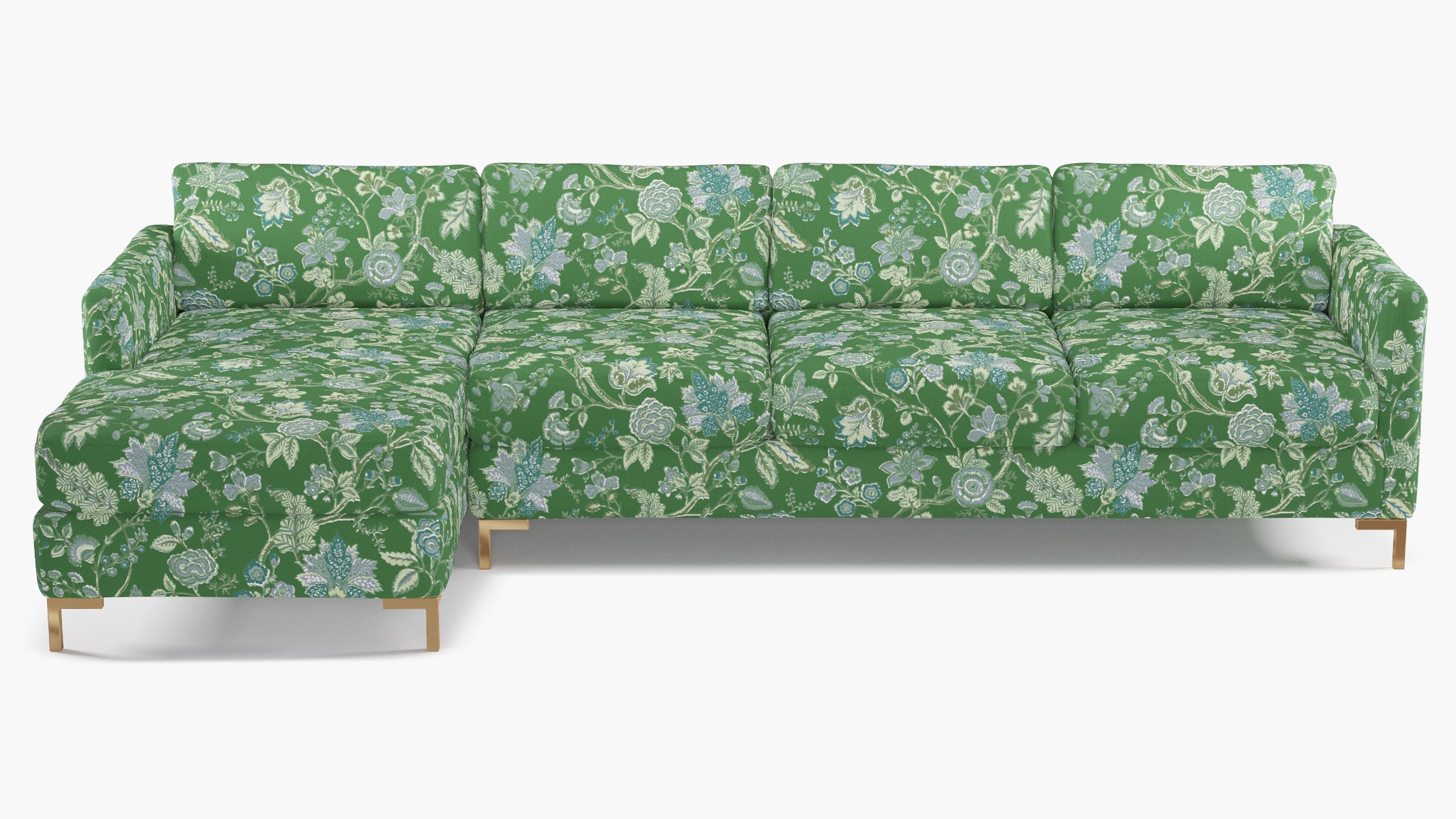 Modern Sectional, Left Facing, Green La Vendee, Brass L Leg - Image 0
