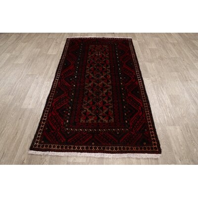 One-of-a-Kind Beeck Hand-Knotted New Age Balouch Dark Red 3'7" x 6'6" Wool Area Rug - Image 0