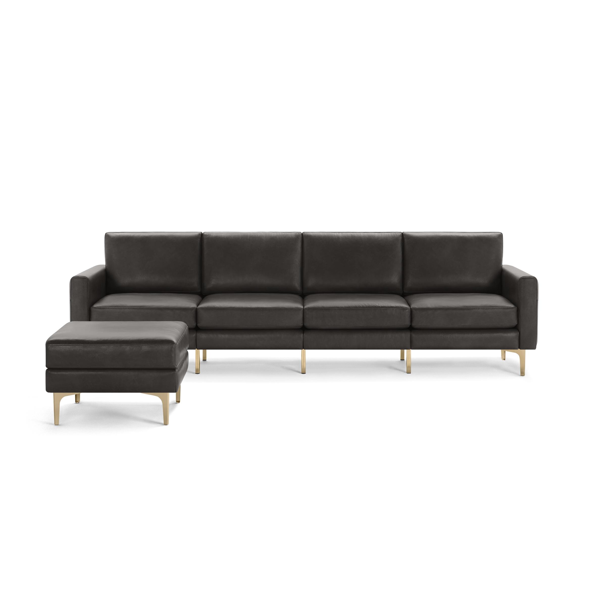 Nomad Leather King Sofa with Ottoman - Slate - Top Grain Leather / Brass - Metal / Block - Image 0