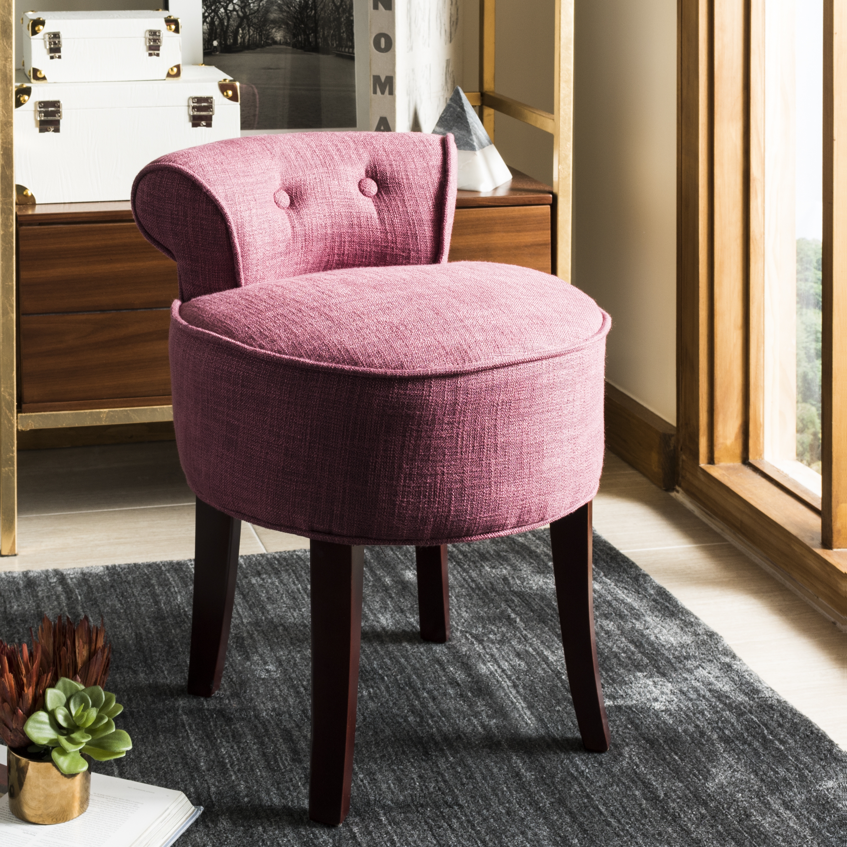 Georgia Vanity Stool - Rose/Cherry Mahogany - Safavieh - Image 4