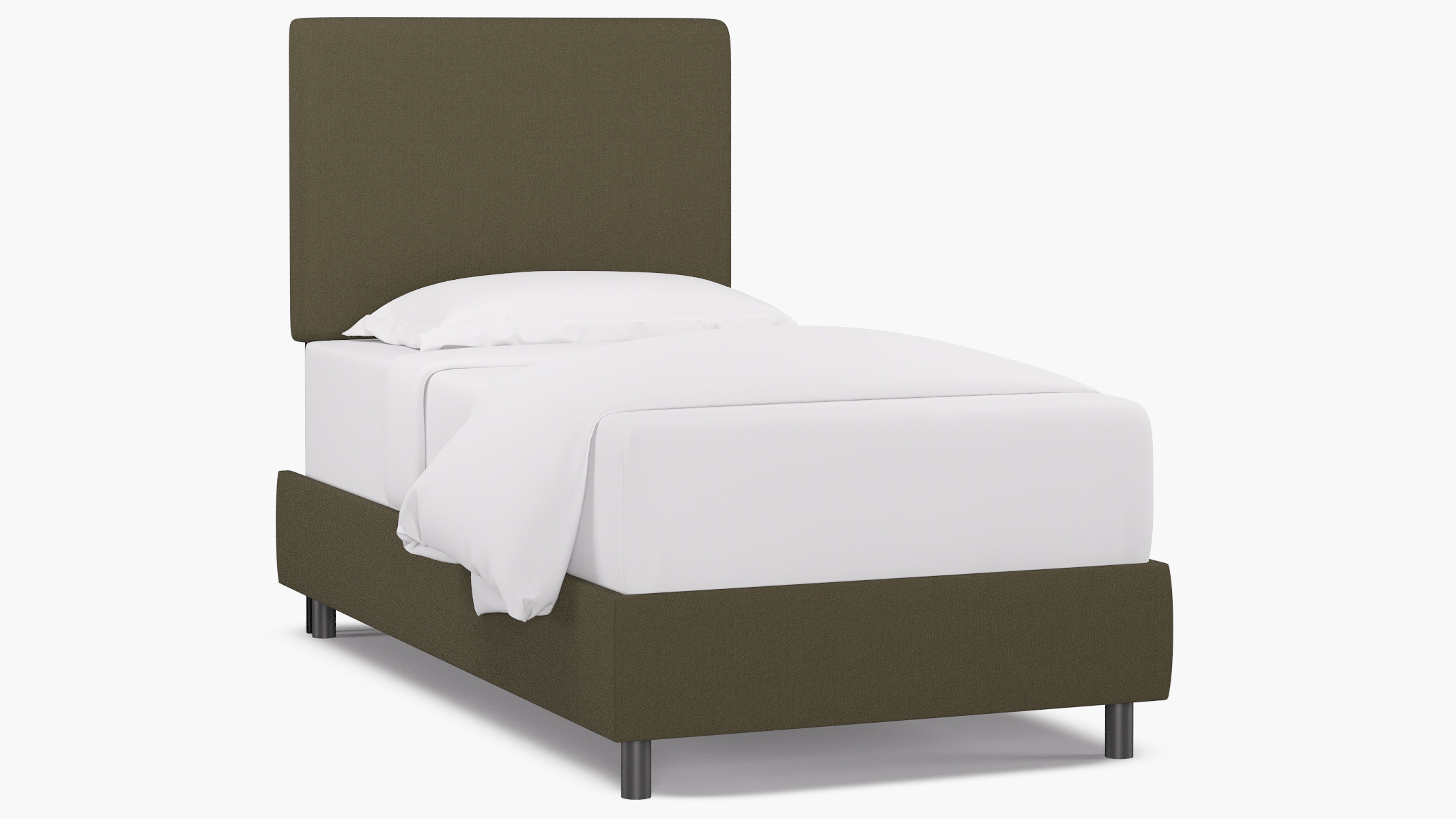 Square Back Bed, Olive Everyday Linen, Twin - Image 1