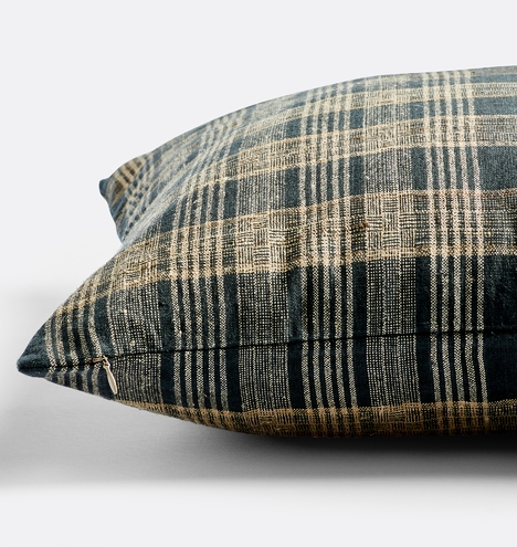 Neutral Plaid Handspun Raw Silk Pillow Cover - Image 2