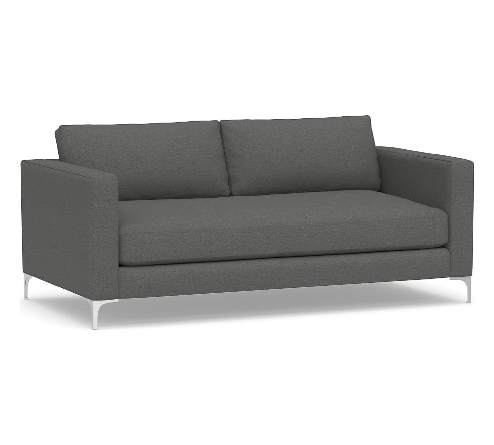 Jake Upholstered Loveseat 70" with Brushed Nickel Legs, Polyester Wrapped Cushions, Park Weave Charcoal - Image 0