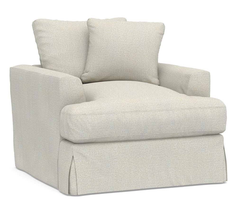 Sullivan Fin Arm Slipcovered Deep Seat Armchair, Down Blend Wrapped Cushions, Performance Heathered Basketweave Dove - Image 0