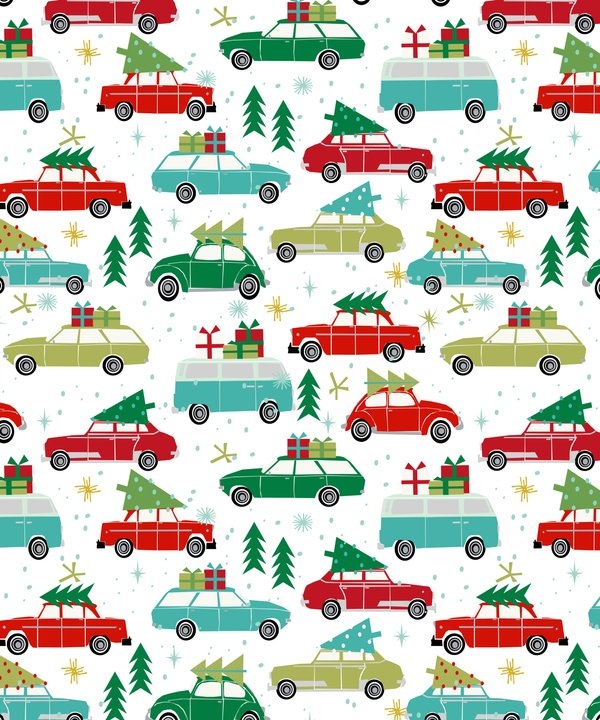 Christmas Holiday Vintage Cars Classic Festive Christmas Tree Snowflakes Winter Season Framed Art Print by Charlottewinter - Conservation Walnut - Large 24" x 36"-26x38 - Image 1