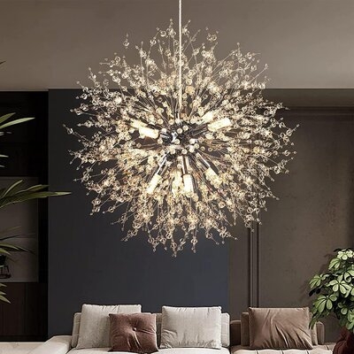 Modern Crystal Chandeliers Firework, Semi Flush Mount Ceiling Light Fixtures, 8-Light Chrome Dandelion Chandelier, Stainless Steel Pendant Light For Bedroom Foyer Hallway Entryway Kitchen - Image 0