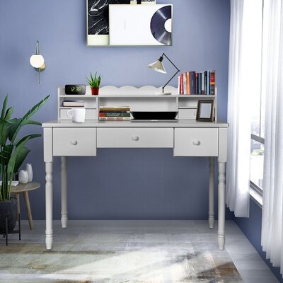 Writing Desk With Detachable Hutch& 5 Drawers,Modern Computer Workstation For Home Office,Makeup Vanity Table(Gray) - Image 0