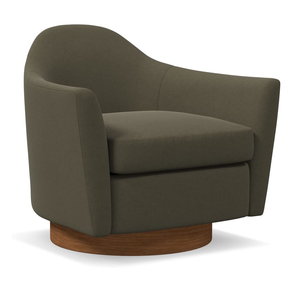 Haven Swivel Chair, Performance Velvet, Dark Olive, Dark Walnut - Image 0