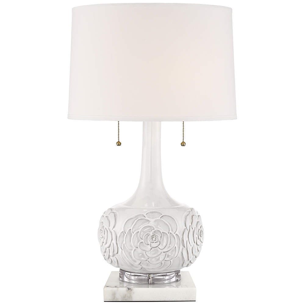 Possini Euro Natalia White Ceramic Lamp with Square White Marble Riser - Image 0