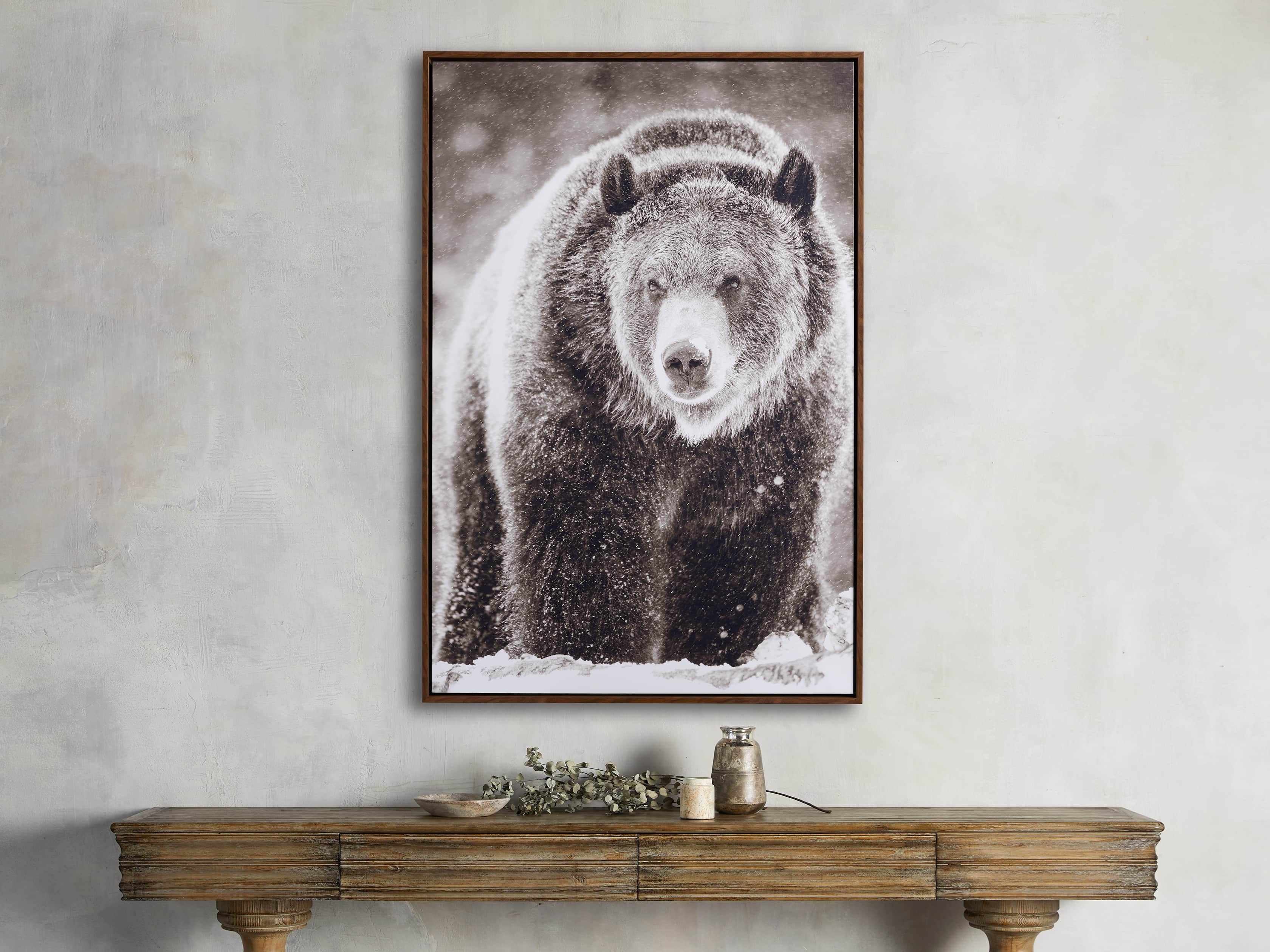 Snow Grizzly Framed Print in Wood Brown - Image 0