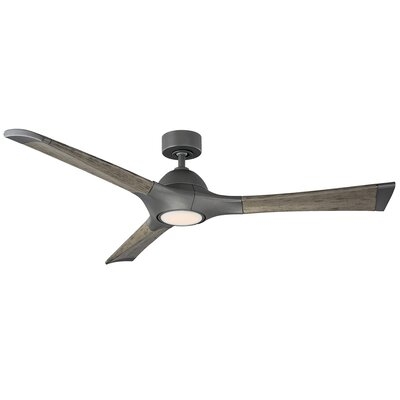 60" Woody 3 - Blade Outdoor LED Smart Propeller Ceiling Fan with Wall Control and Light Kit Included - Image 0