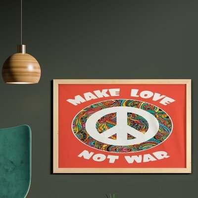 Ambesonne Groovy Wall Art With Frame, Hippie Style Ornamental Creative Youth History Politics Make Love Message Text, Printed Fabric Poster For Bathroom Living Room Dorms, 35" X 23", Coral Multicolor - Image 0