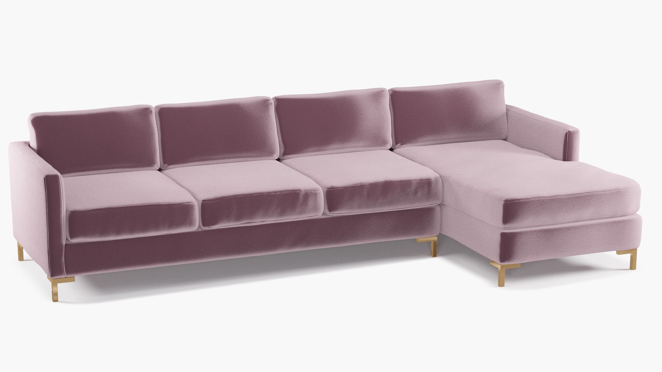 Modern Sectional, Right Facing, Lavender Performance Plush Velvet, Brass L Leg - Image 1