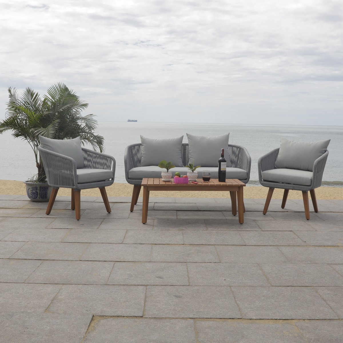 Prester 4 Pc Living Set - Grey/Grey - Safavieh - Image 7