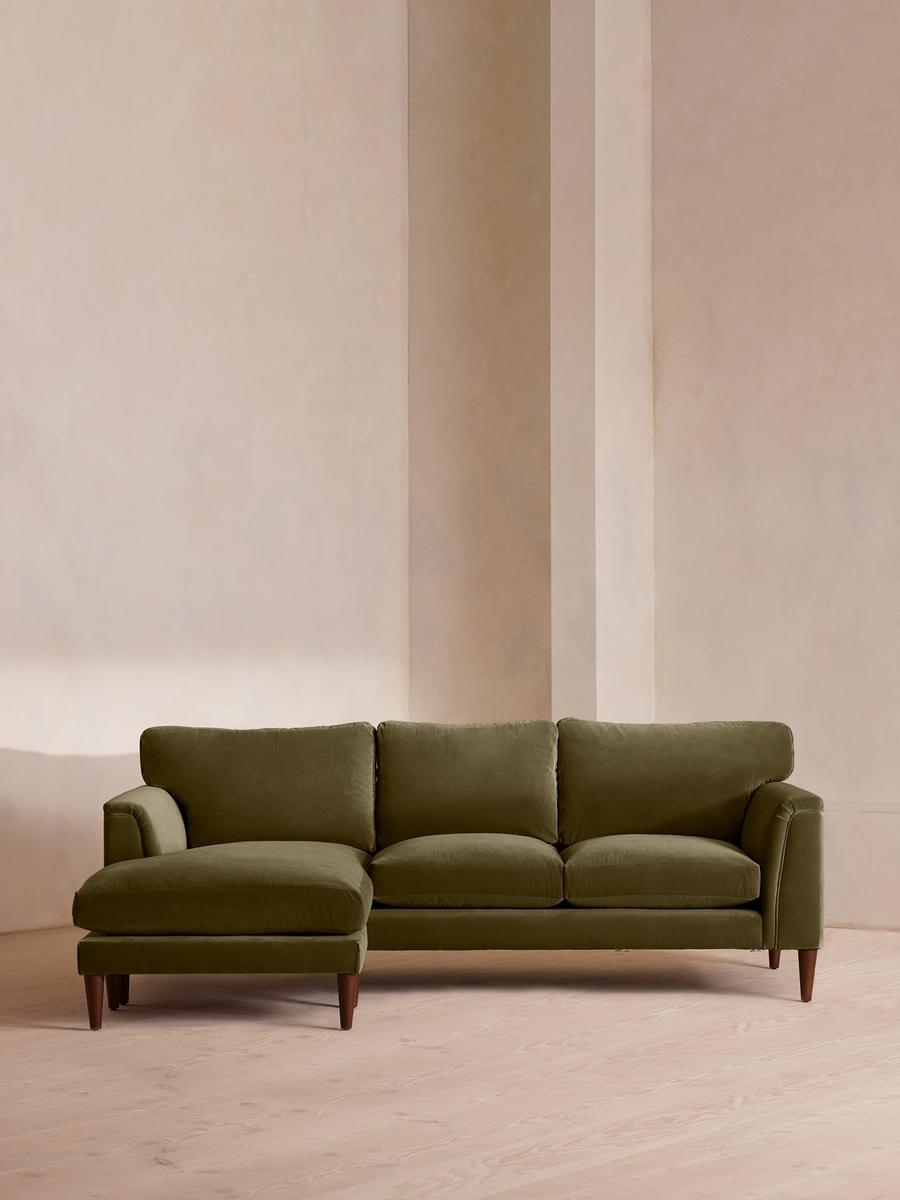 Reya Chaise-end Sofa, Velvet, Olive, US - Image 0