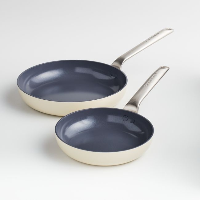 Crate & Barrel EvenCook Ceramic ™ Cream Nonstick 8" and 10" Fry Pans Set - Image 0