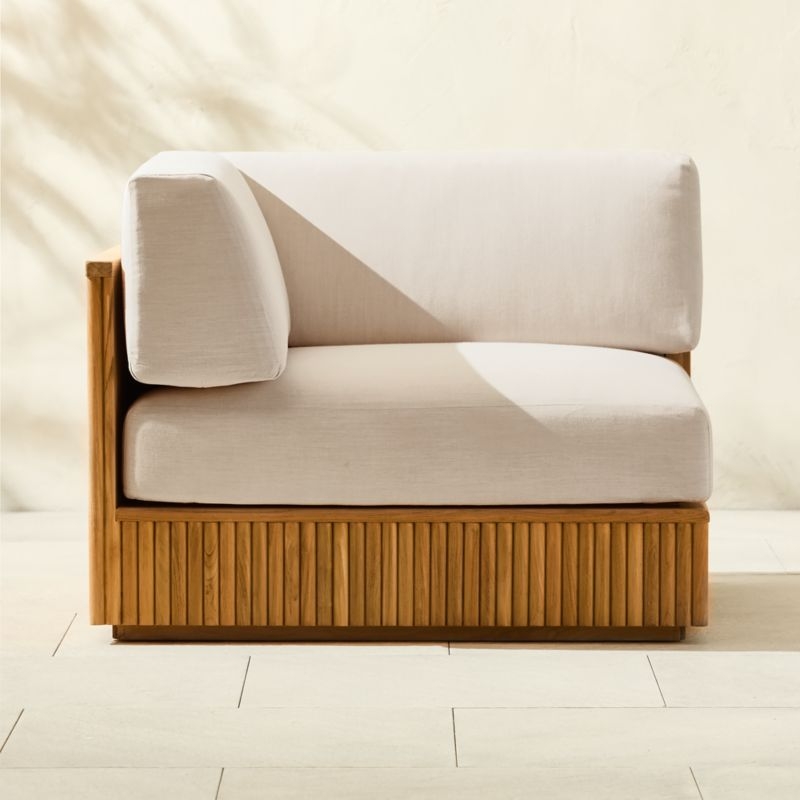 Topia Teak Outdoor Corner Chair with White Sunbrella® Cushions - Image 1