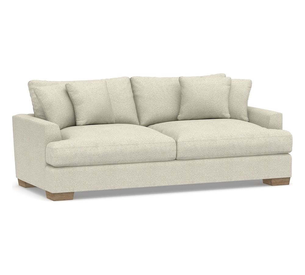 Sullivan Fin Arm Upholstered Deep Seat Grand Sofa 92.5", Down Blend Wrapped Cushions, Performance Heathered Basketweave Alabaster White - Image 0