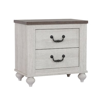Nightstand With 2 Drawers And Bun Legs, White And Brown - Image 0