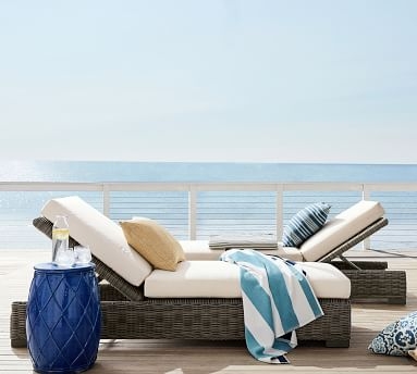Huntington Single Chaise Lounge Cushion Slipcover, Sunbrella(R) Stripe; Bungalow Charcoal - Image 3
