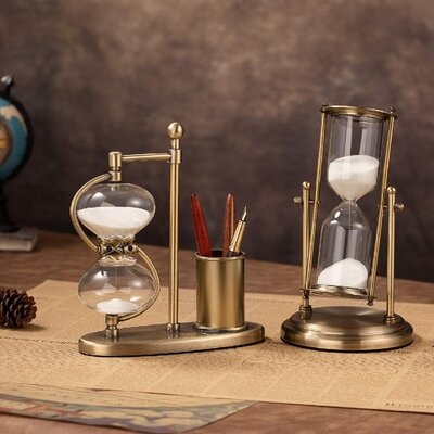 Pen Polder 360°Rotating Hour Glass 15 Minutes,Vintage Hourglass Sand Timer For Home Wedding Gift With White Sand - Image 0