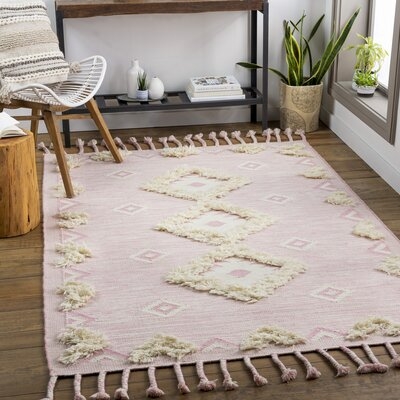 Mabini Geometric Handmade Flatweave Wool Pink Area Rug - Image 0
