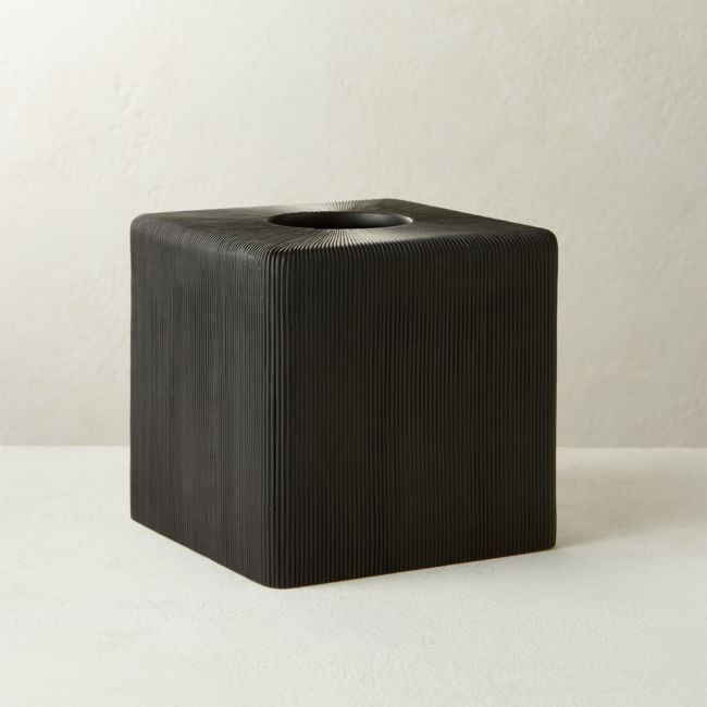 Parello Pleated Black Tissue Box Cover - Image 0