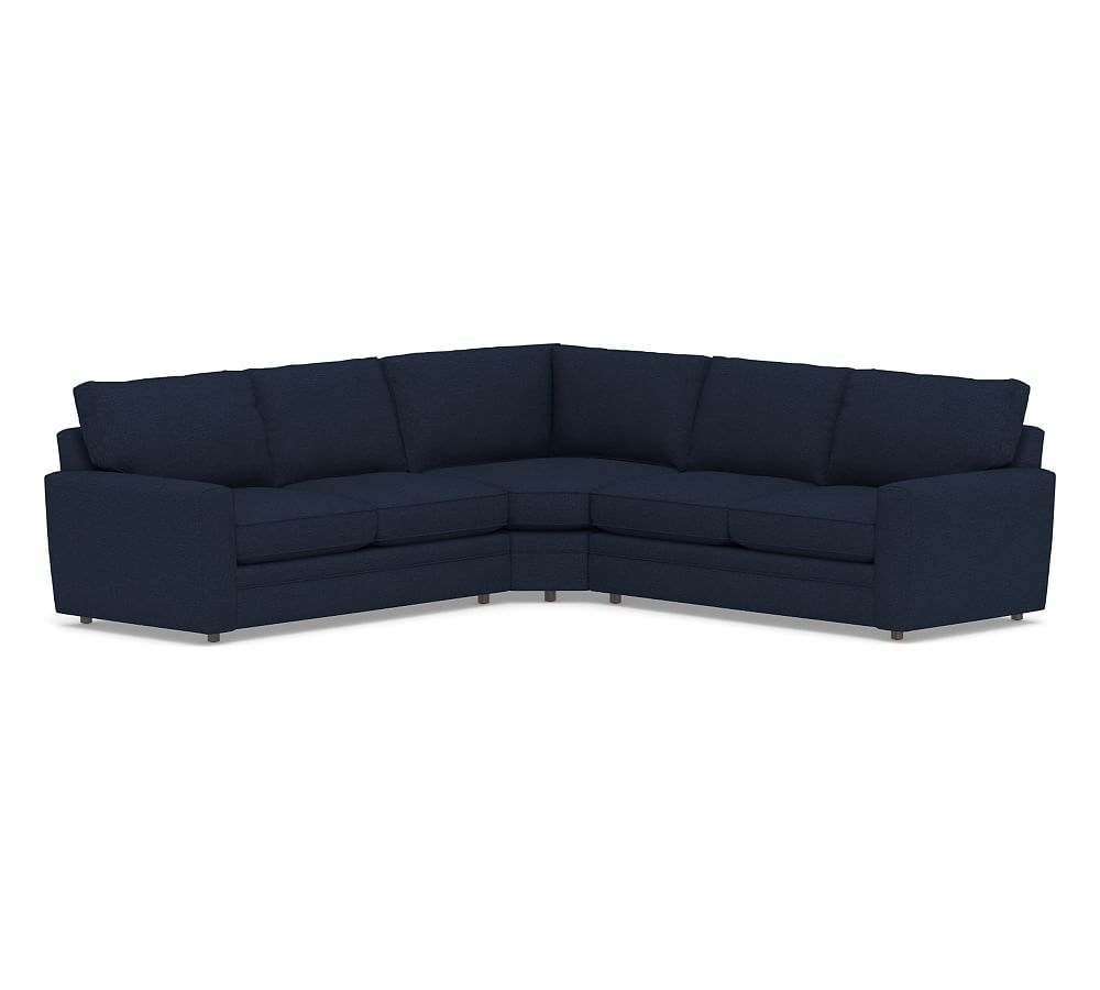 Pearce Square Arm Upholstered 3-Piece L-Shaped Wedge Sectional, Down Blend Wrapped Cushions, Performance Heathered Basketweave Navy - Image 0