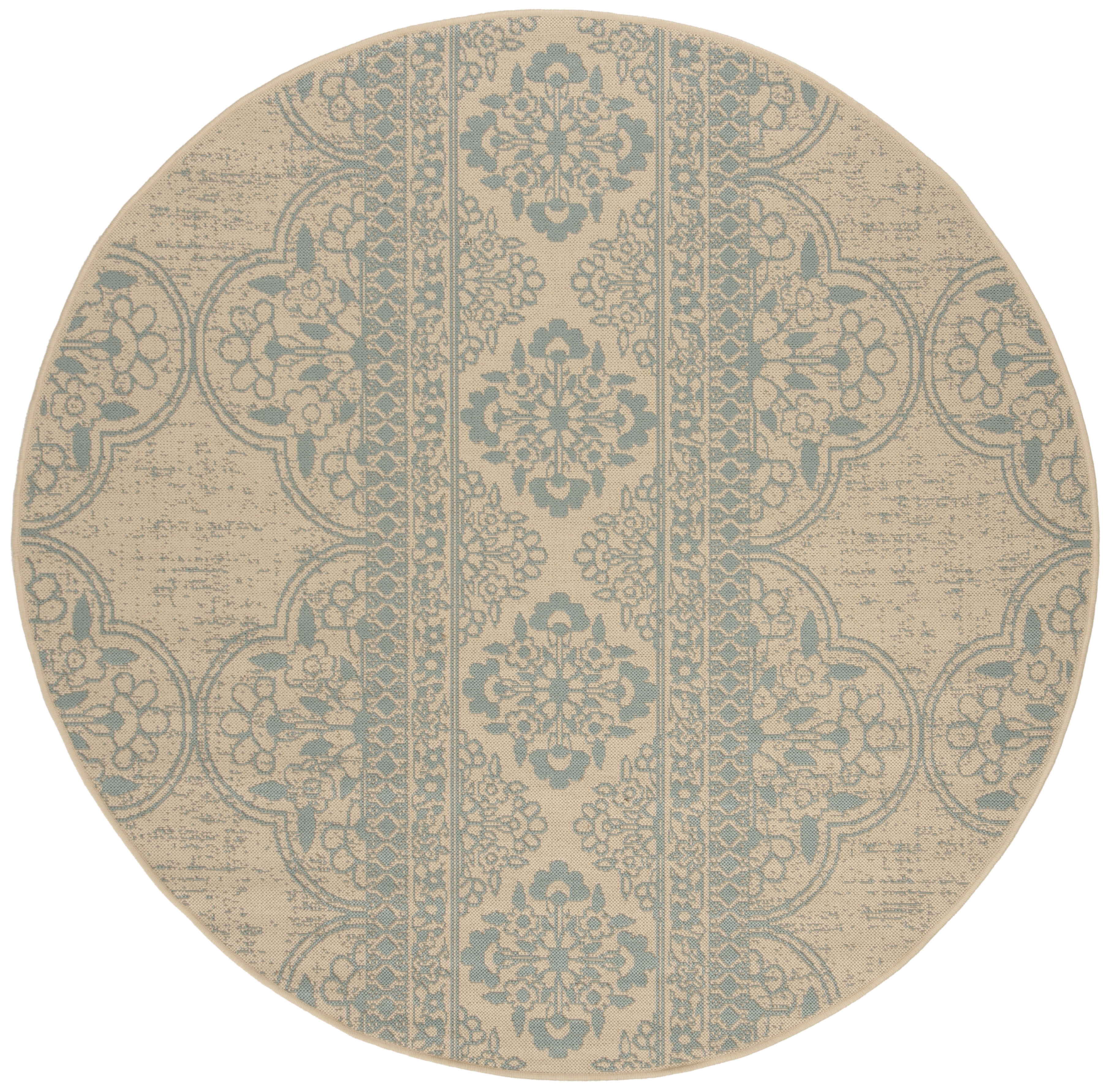 Arlo Home Indoor/Outdoor Woven Area Rug, LND174K, Aqua/Cream,  6' 7" X 6' 7" Round - Image 0