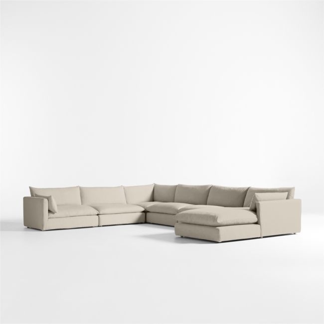 Unwind Modular 6-Piece L-Shaped Slipcovered Sectional Sofa with Chaise Lounge - Image 0