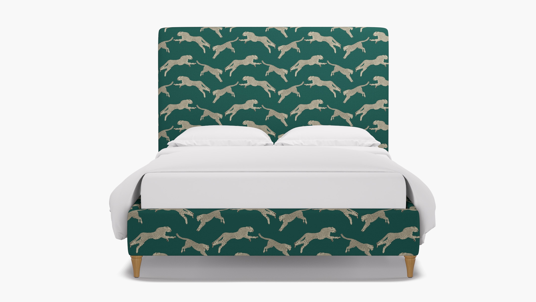 Classic Bed, Polo Green Cheetah, Natural Decorative Tapered Leg, Queen - Image 0