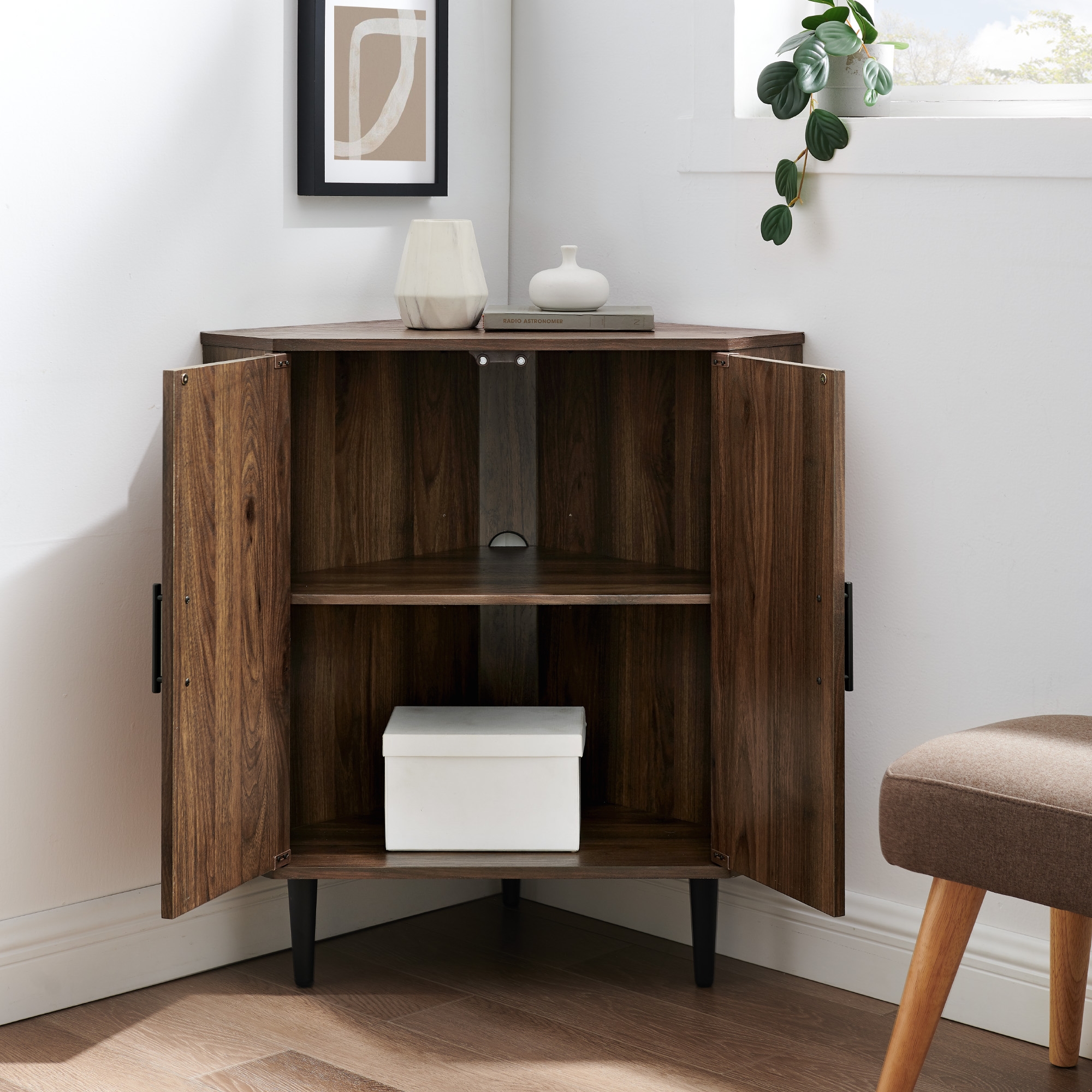 Contemporary Double Door Corner Accent Cabinet – Dark Walnut - Image 6