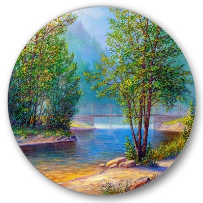 Green Trees By The Riverside - Traditional Metal Circle Wall Art - Image 0