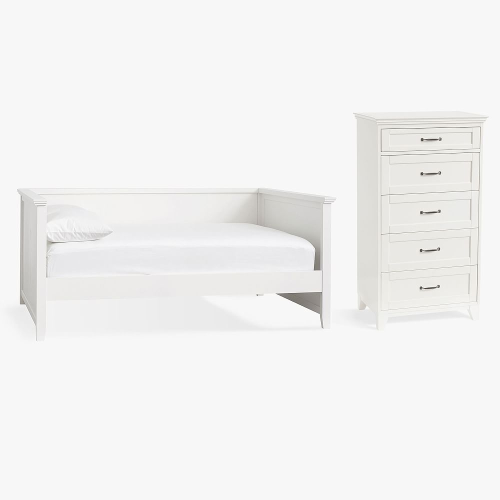 Hampton Daybed & 5-Drawer Tall Dresser Set, Twin, Simply White - Image 0