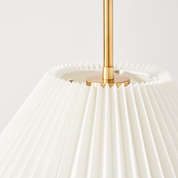 Sculptural Plug-In Pendant, Fabric Cone 18", White Pleated, Antique Brass - Image 3